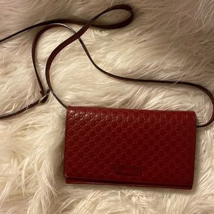 Gucci Red Leather Micro Guccissima Crossbody